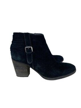 Franco Fortini Briana Ankle Boots Black Suede Buckle Fringe Booties Women's 8.5